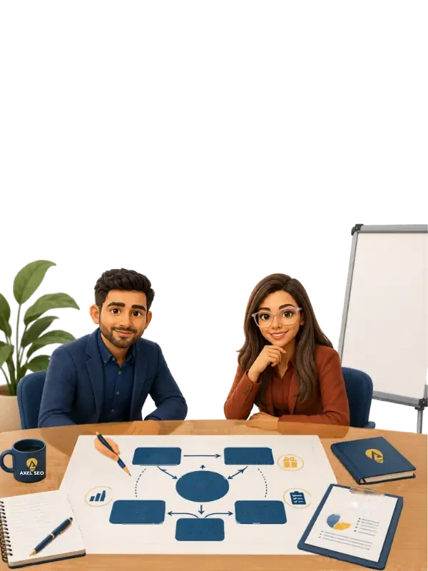 Rachel and Daniel, founders of Axel SEO, with a strategic growth blueprint