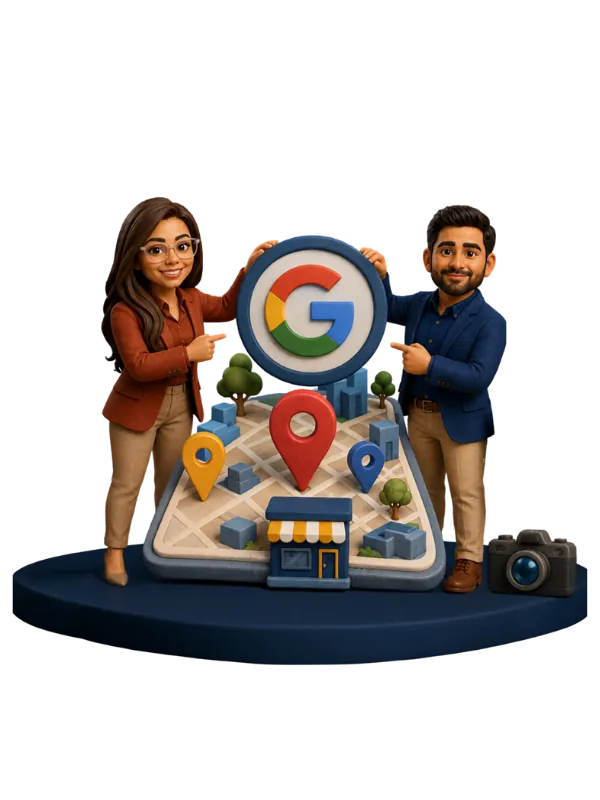 Rachel and Daniel, from Axel SEO, setting up a business's Google profile on the map